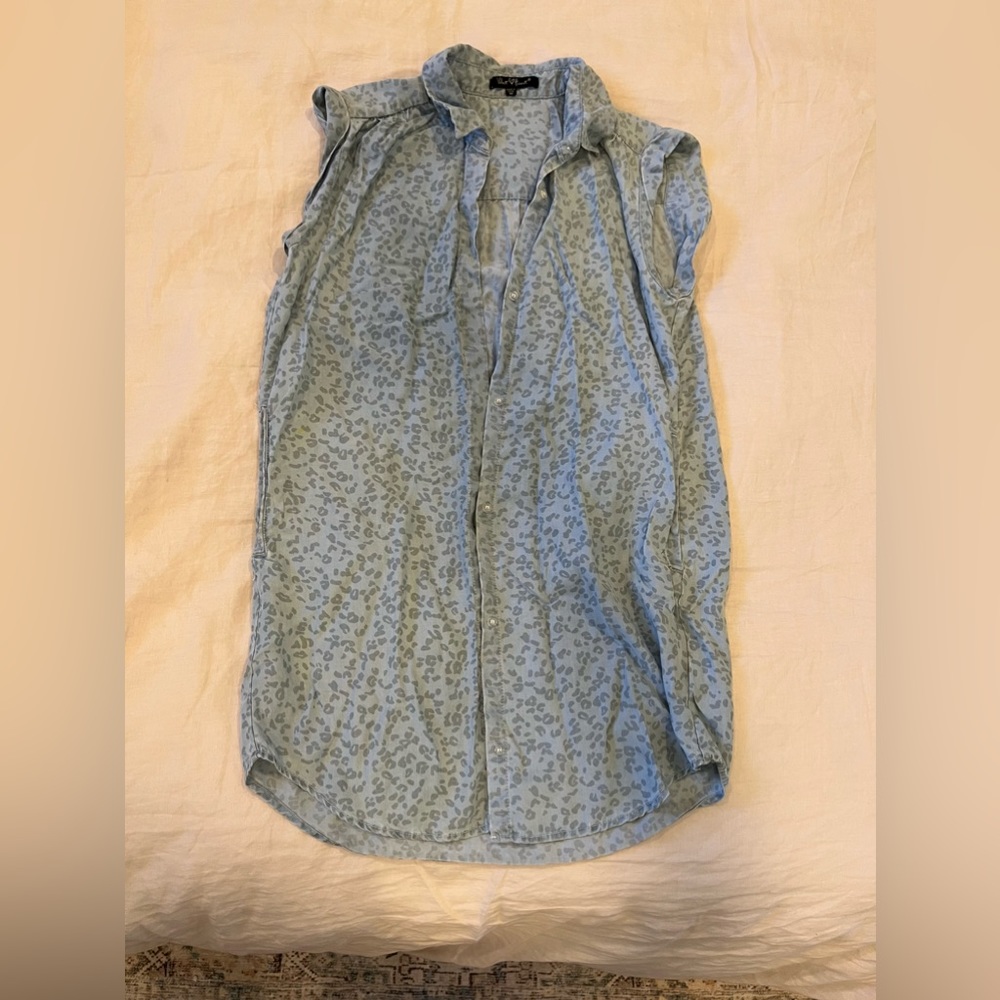 Denim Style Leopard Print Button Up Mumu Dress